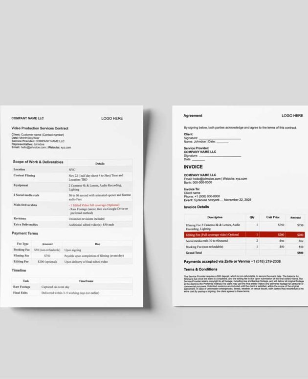 Video Production Service Agreement – Word, Pages & PDF