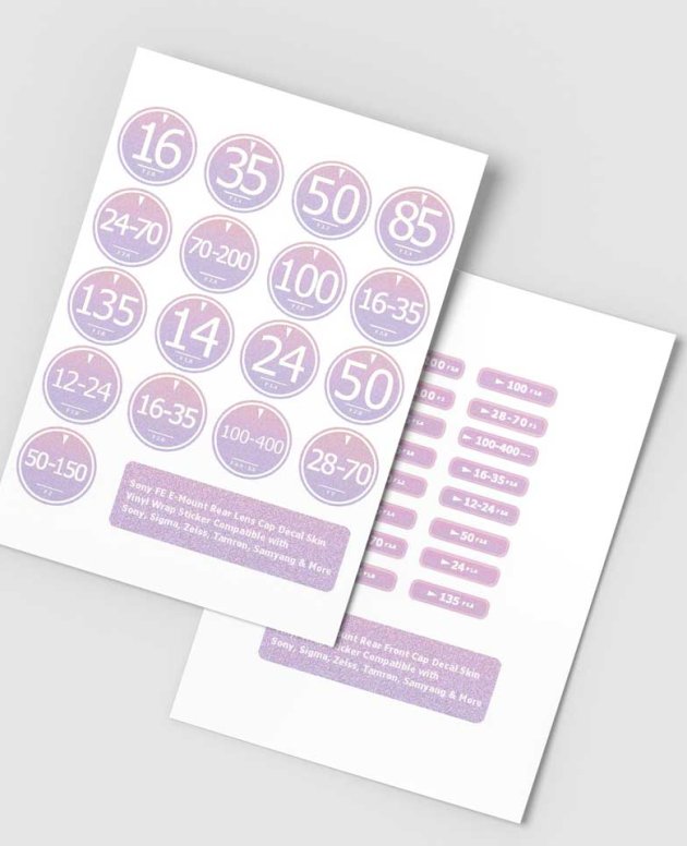 Pink Lens Cap Stickers | Sony E-Mount FE Lens Labels (Digital Download A4 Format)
