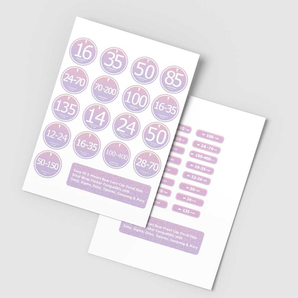 Pink Lens Cap Stickers | Sony E-Mount FE Lens Labels (Digital Download A4 Format)