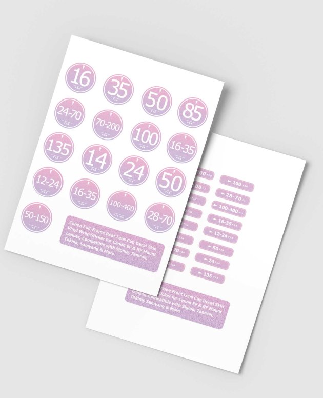 Pink Lens Cap Stickers | Canon EF/RF Lens Labels (Digital Download A4 Format)