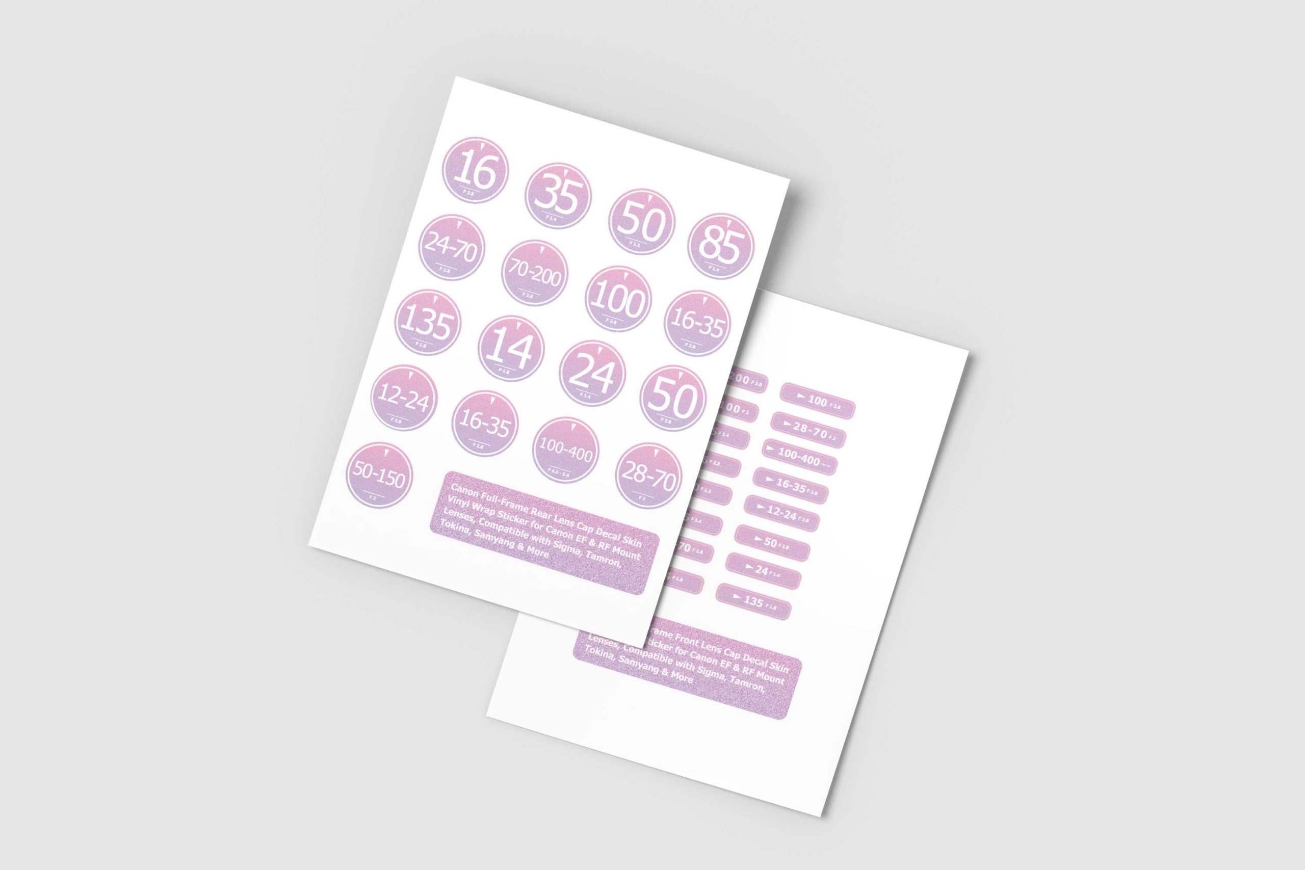 Pink Lens Cap Stickers | Canon EF/RF Lens Labels (Digital Download A4 Format)