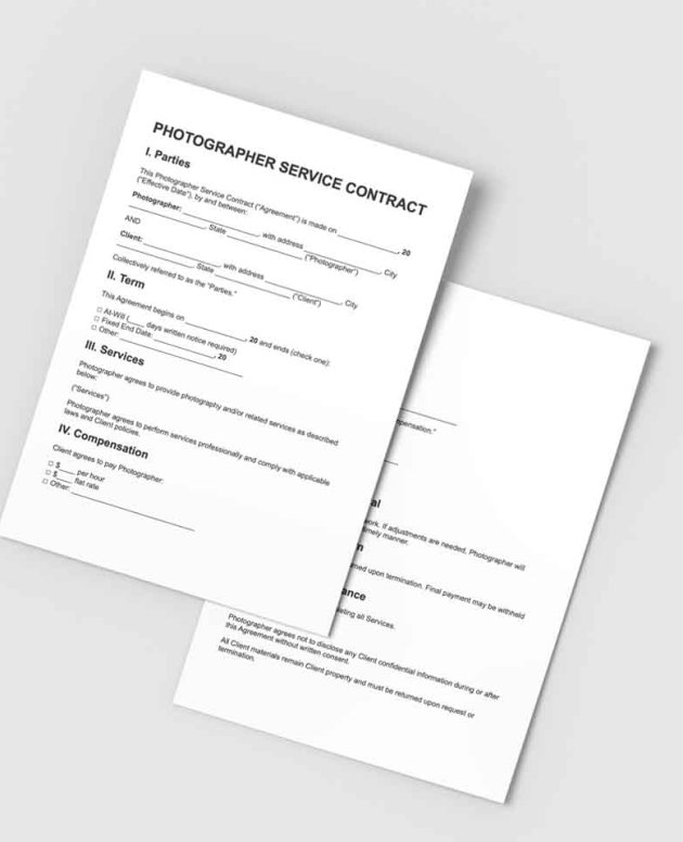 Photography Service Contract – Word, Pages & PDF