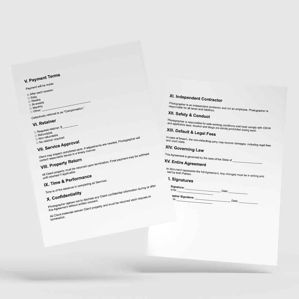 Photography Service Contract – Word, Pages & PDF - Image 2